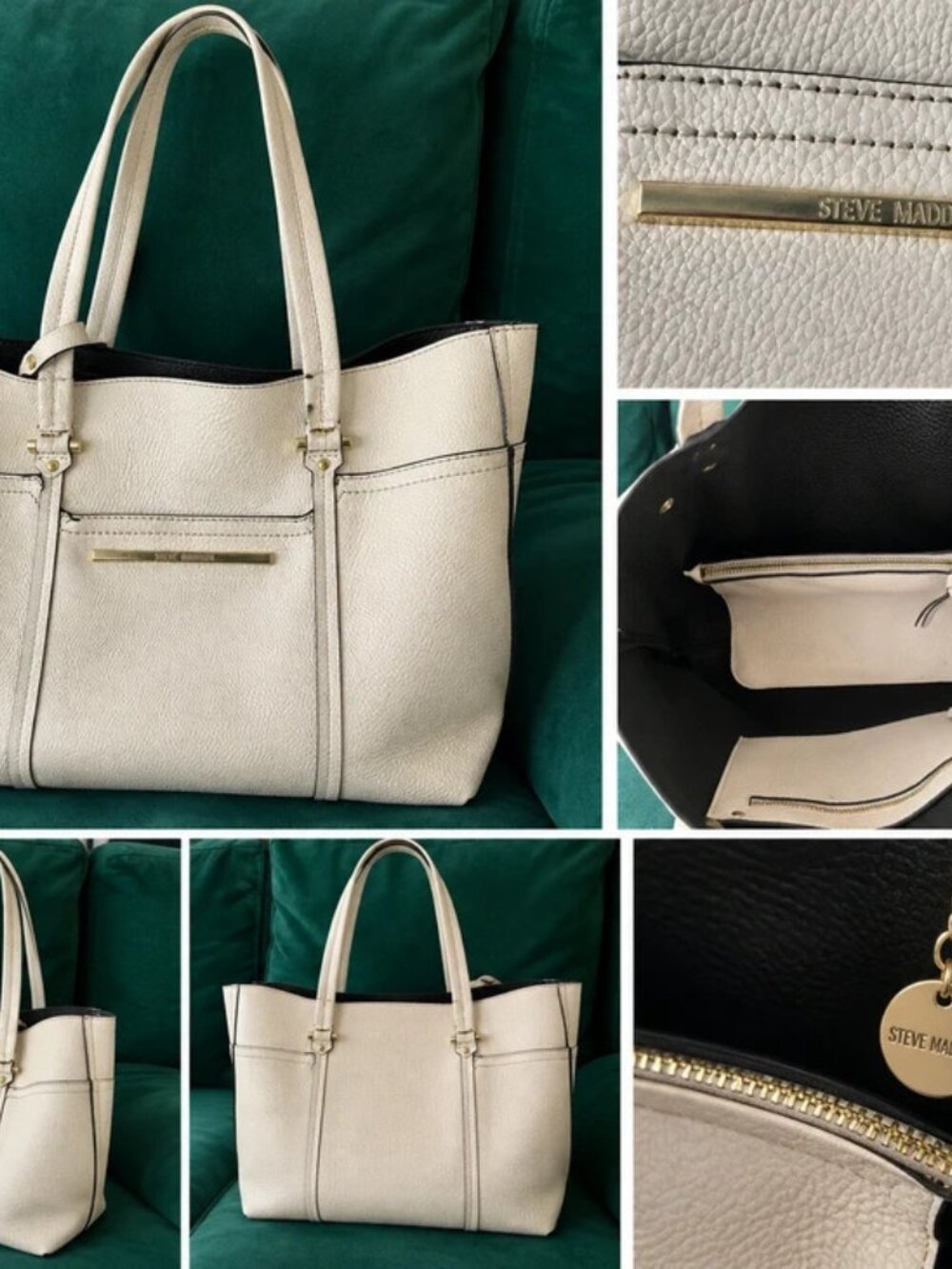 Steve Madden Reversible Cream & Black Tote Bag with Removable Zip Pouch